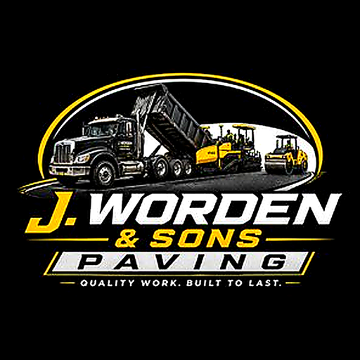 J. Worden & Sons Paving badge — dump truck, paver and roller over the company name